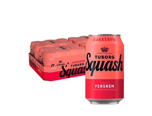 Tuborg Squash Fersken Sukkerfri 33 cl dåse, 24