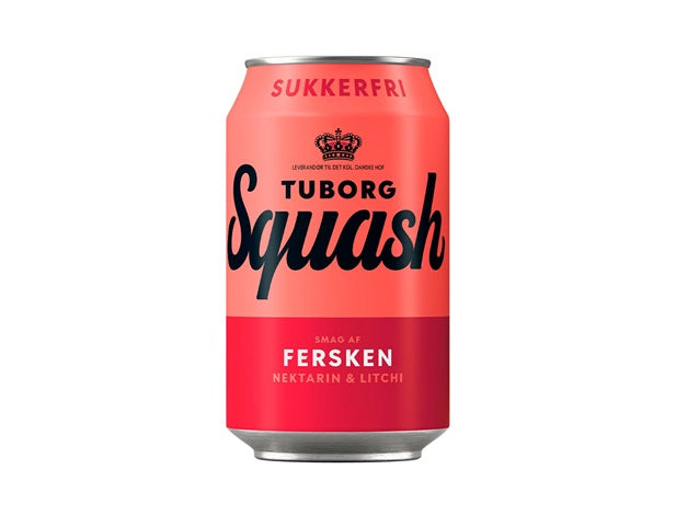 Tuborg Squash Fersken Sukkerfri 33 cl dåse, 24